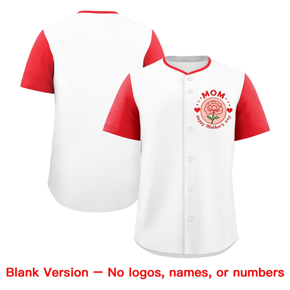 Custom White Light Red Mother's Day Style Personalization Breathable Baseball Jersey| KXKSHOP