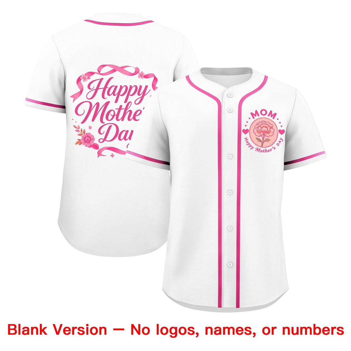 Custom White Pink Mother's Day Style Personalization Wrinkle-Resistant Baseball Jersey| KXKSHOP