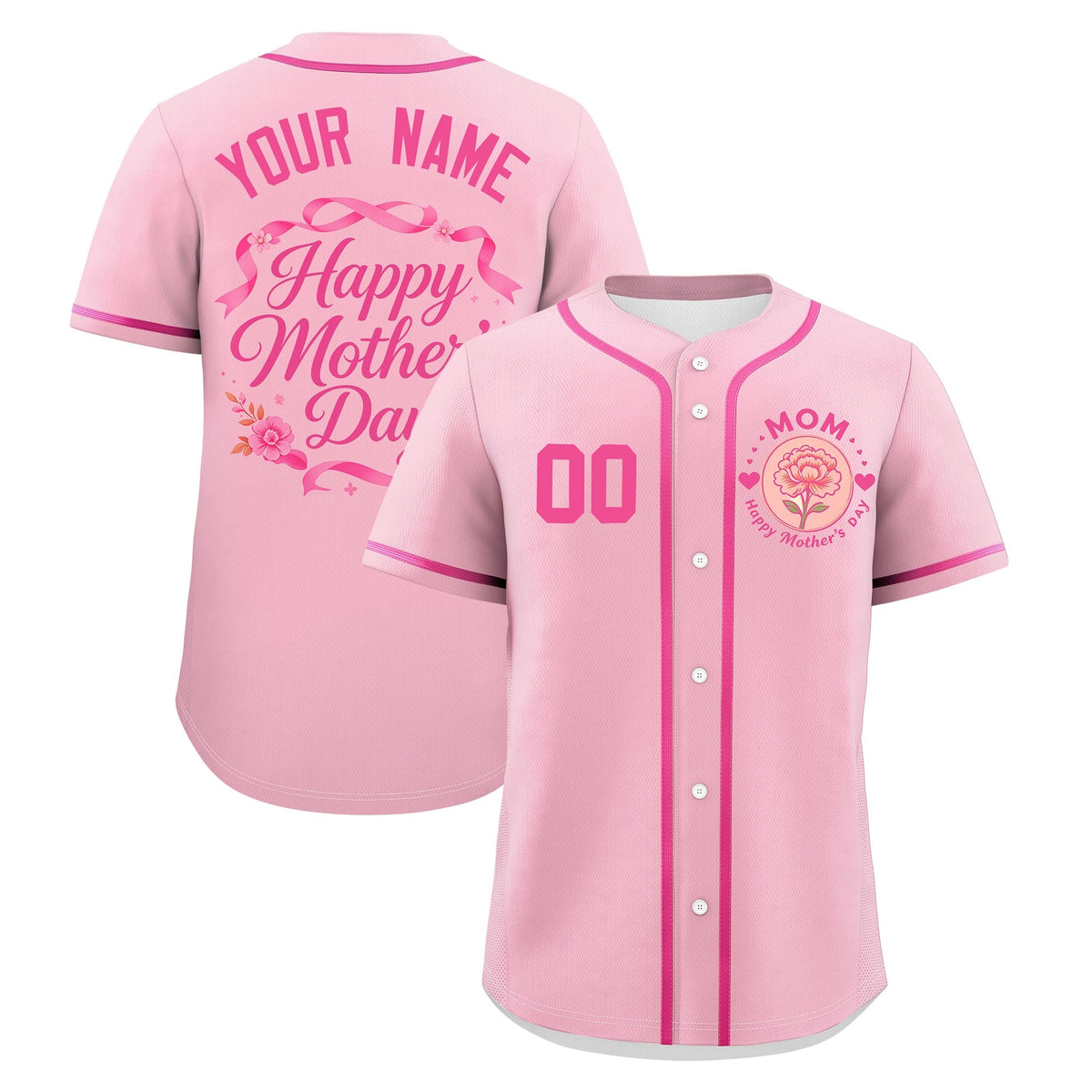Custom Light Pink Pink Mother's Day Style Personalization Wrinkle-Resistant Baseball Jersey| KXKSHOP
