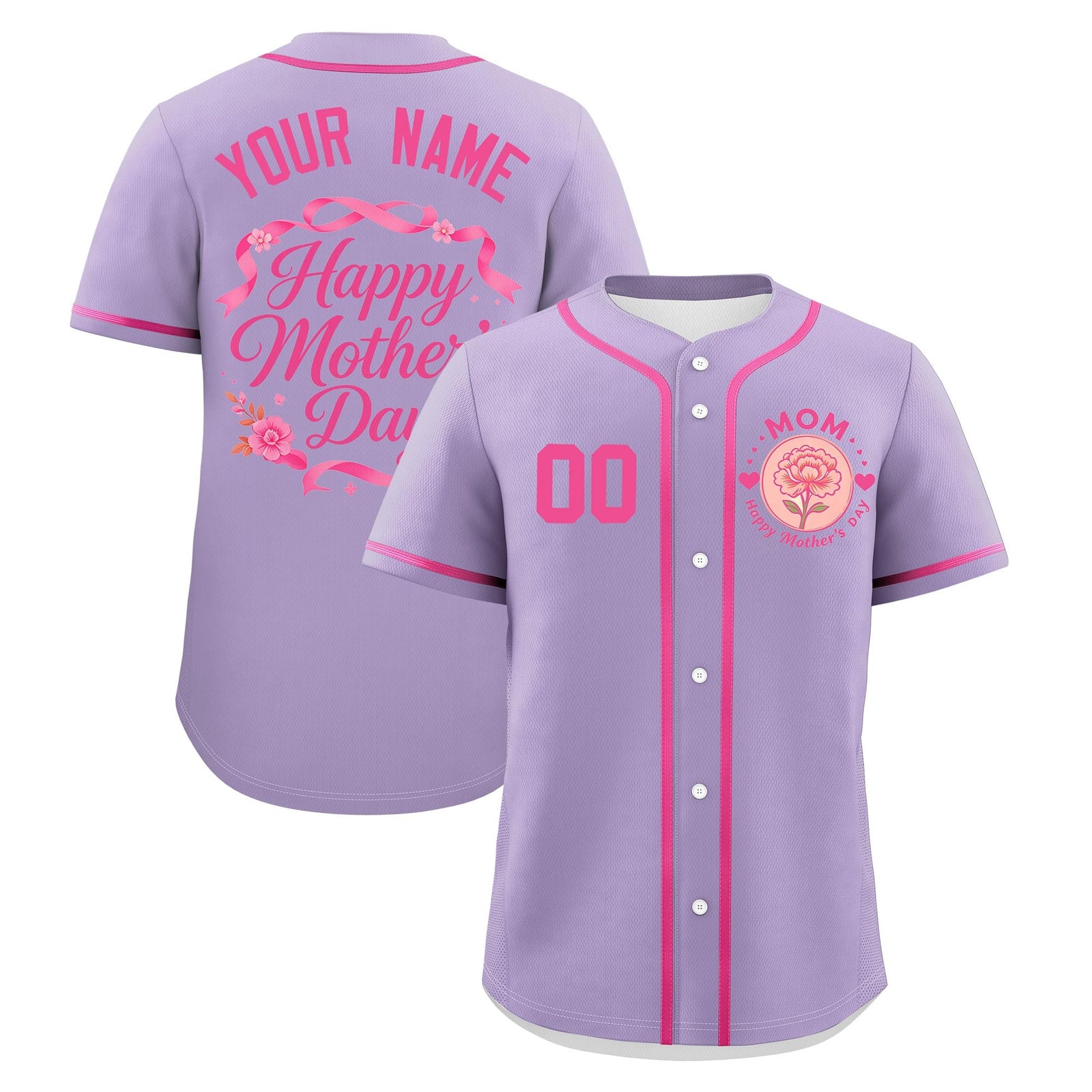 Custom Light Purple Pink Mother's Day Style Personalization Breathable Baseball Jersey| KXKSHOP