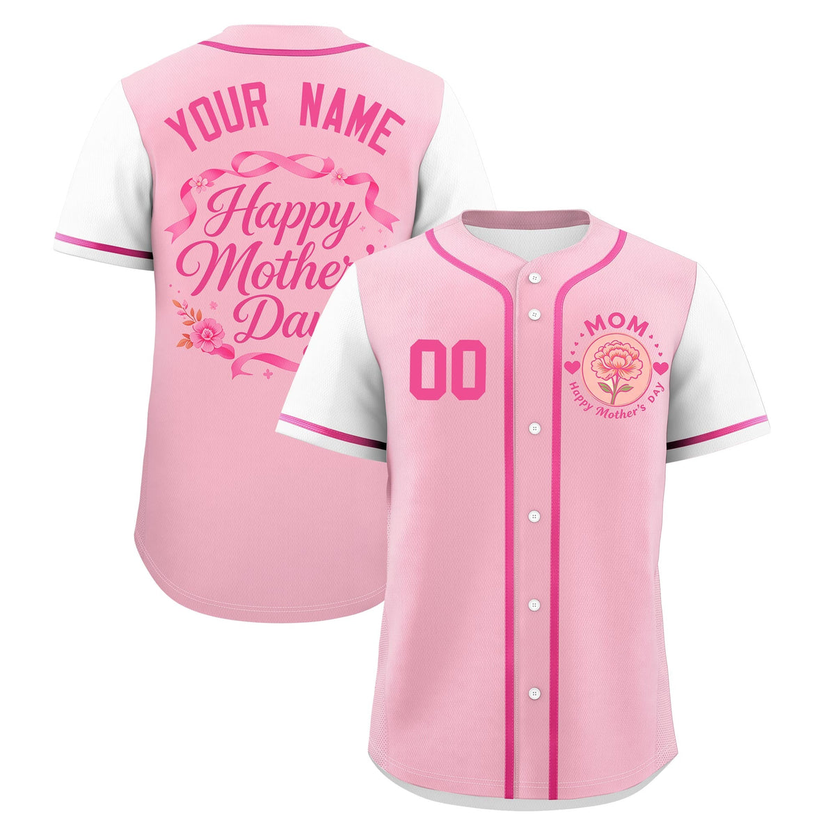 Custom Light Pink White Pink Mother's Day Style Personalization Breathable Baseball Jersey| KXKSHOP