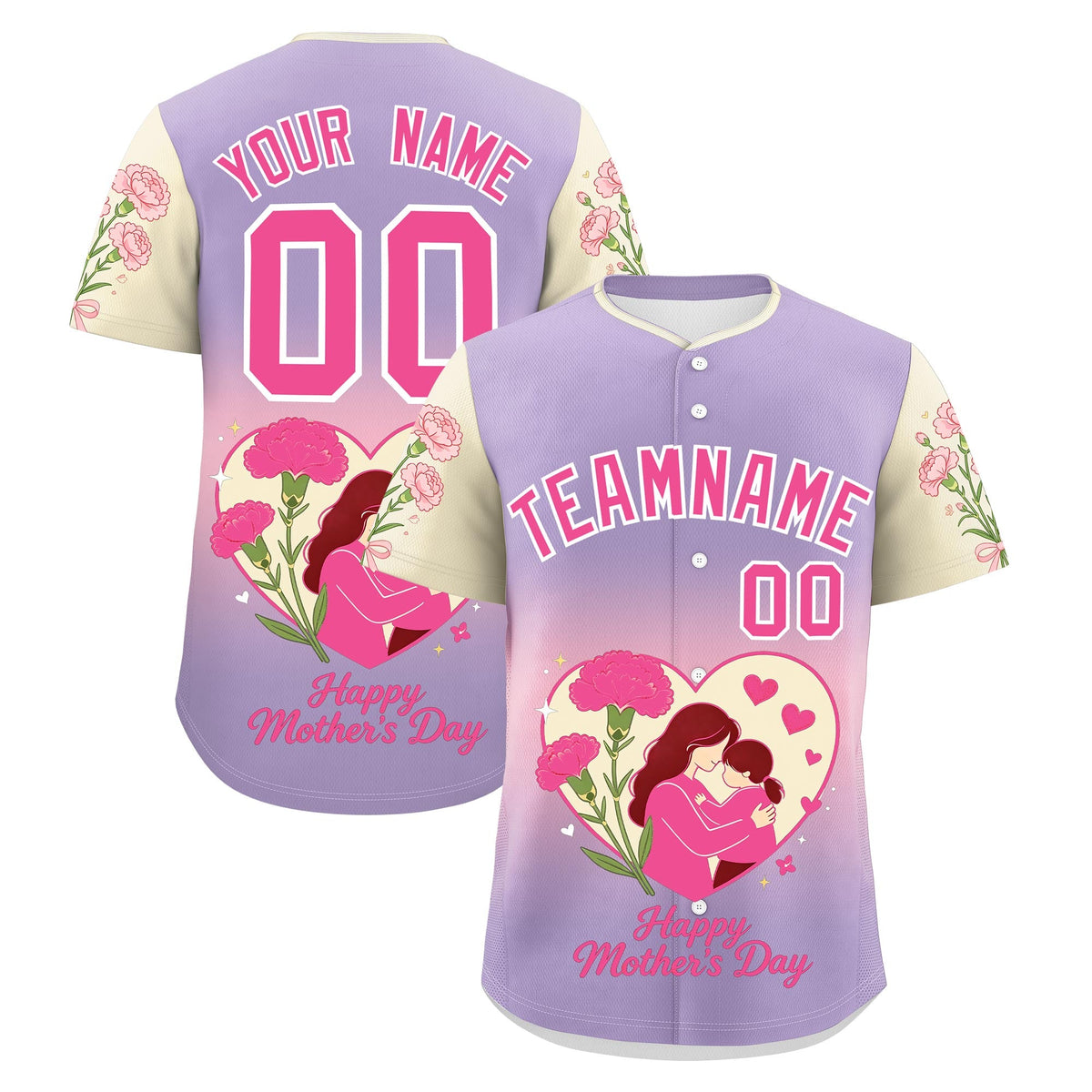 Custom Light Purple Light Pink Light Khaki Mother's Day Style Personalization Wrinkle-Resistant Baseball Jersey| KXKSHOP