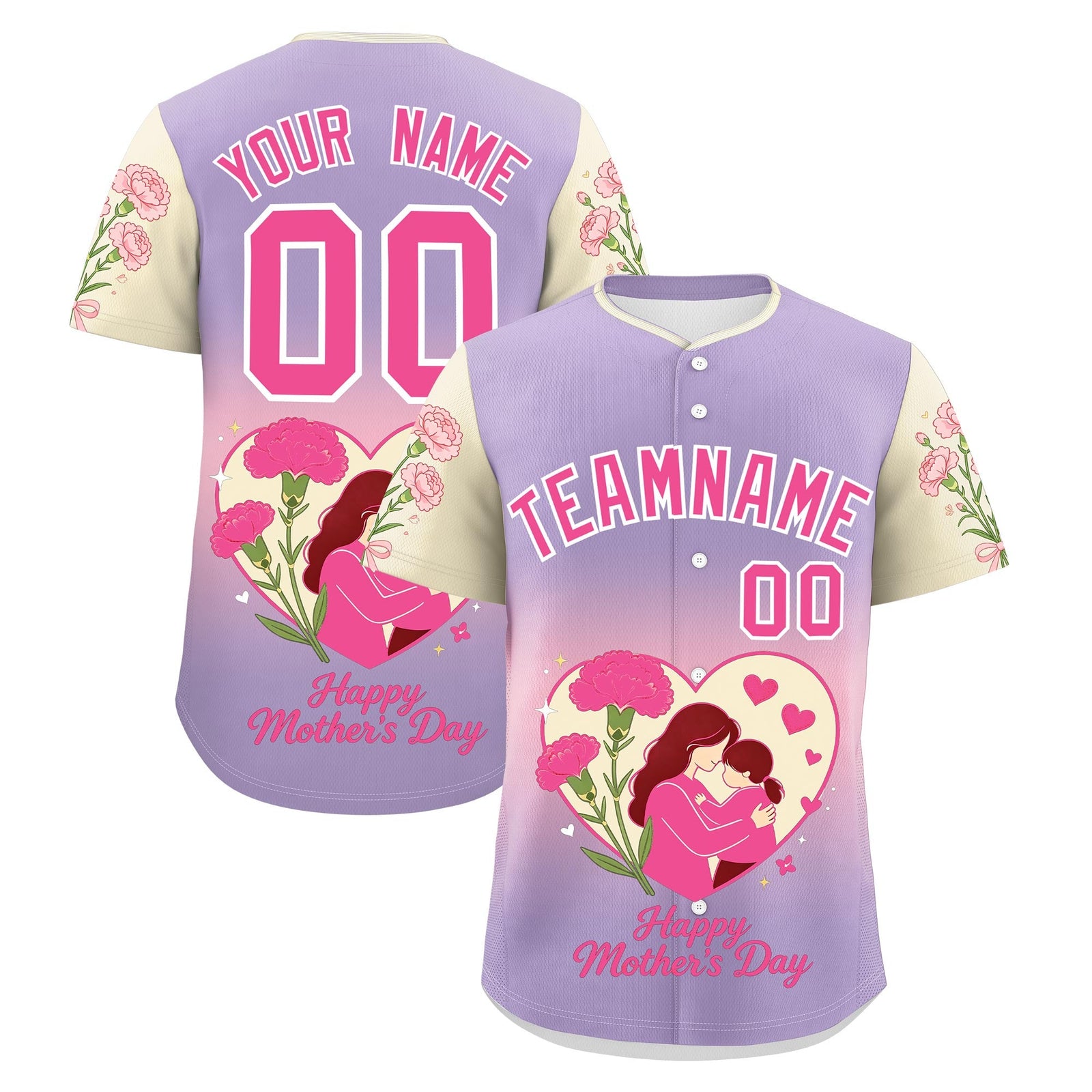 Custom Light Purple Light Pink Light Khaki Mother's Day Style Personalization Wrinkle-Resistant Baseball Jersey| KXKSHOP