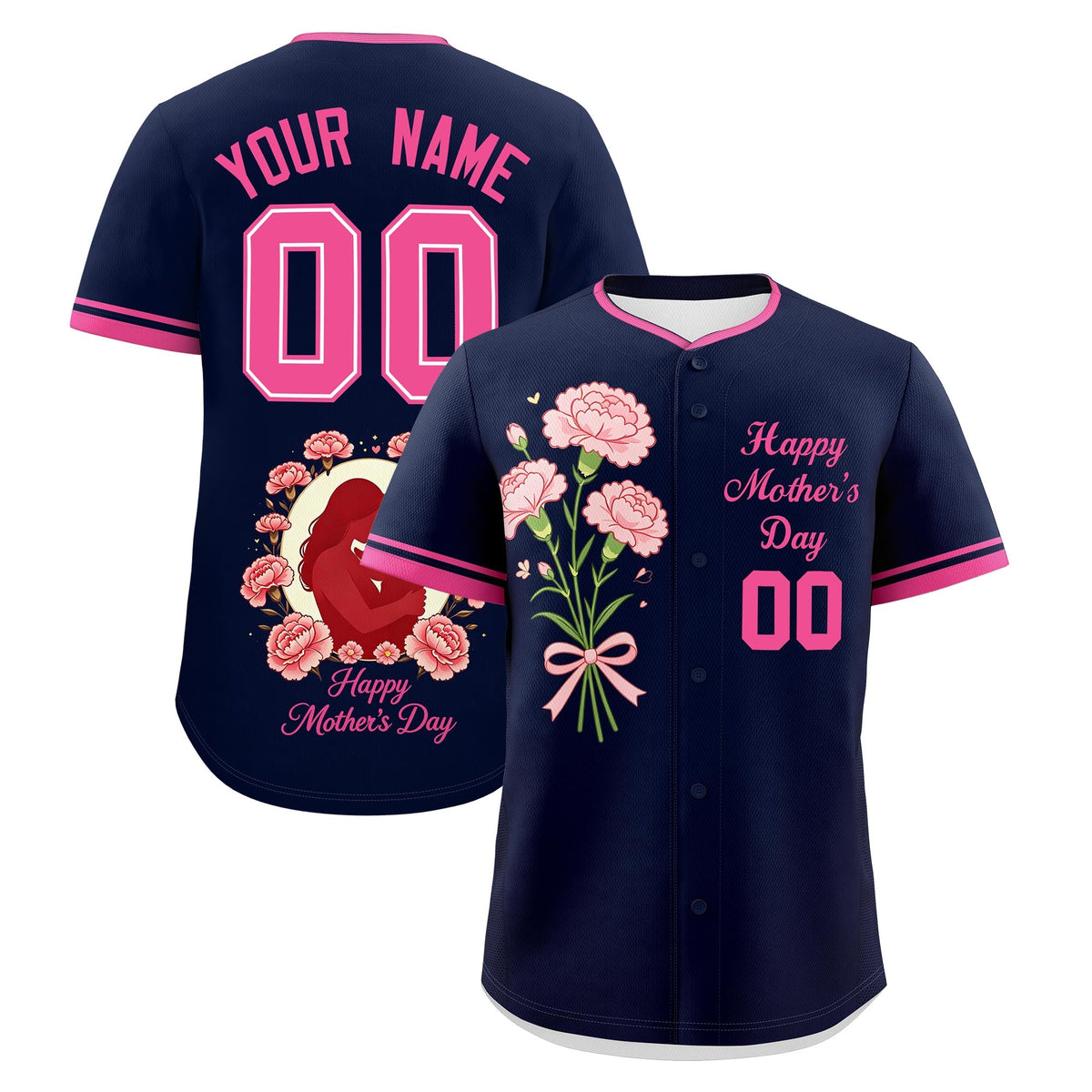 Custom Navy Pink Mother's Day Style Personalization Wrinkle-Resistant Baseball Jersey| KXKSHOP