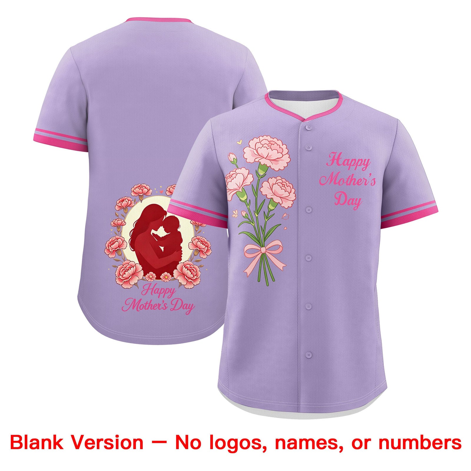Custom Light Purple Pink Mother's Day Style Personalization Breathable Baseball Jersey| KXKSHOP