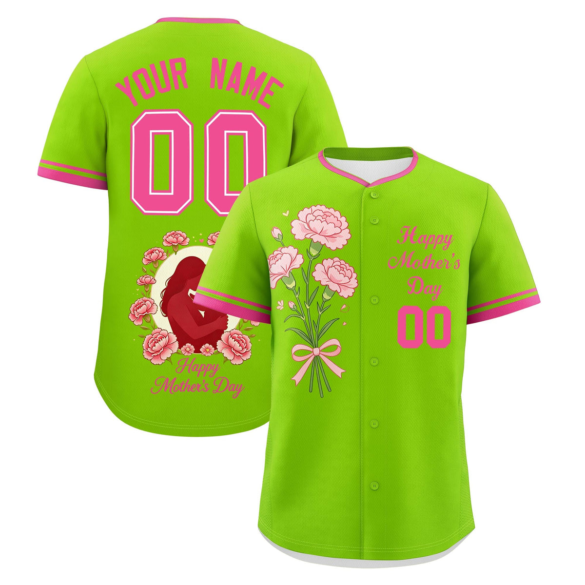 Custom Neon Green Pink Mother's Day Style Personalization Breathable Baseball Jersey| KXKSHOP
