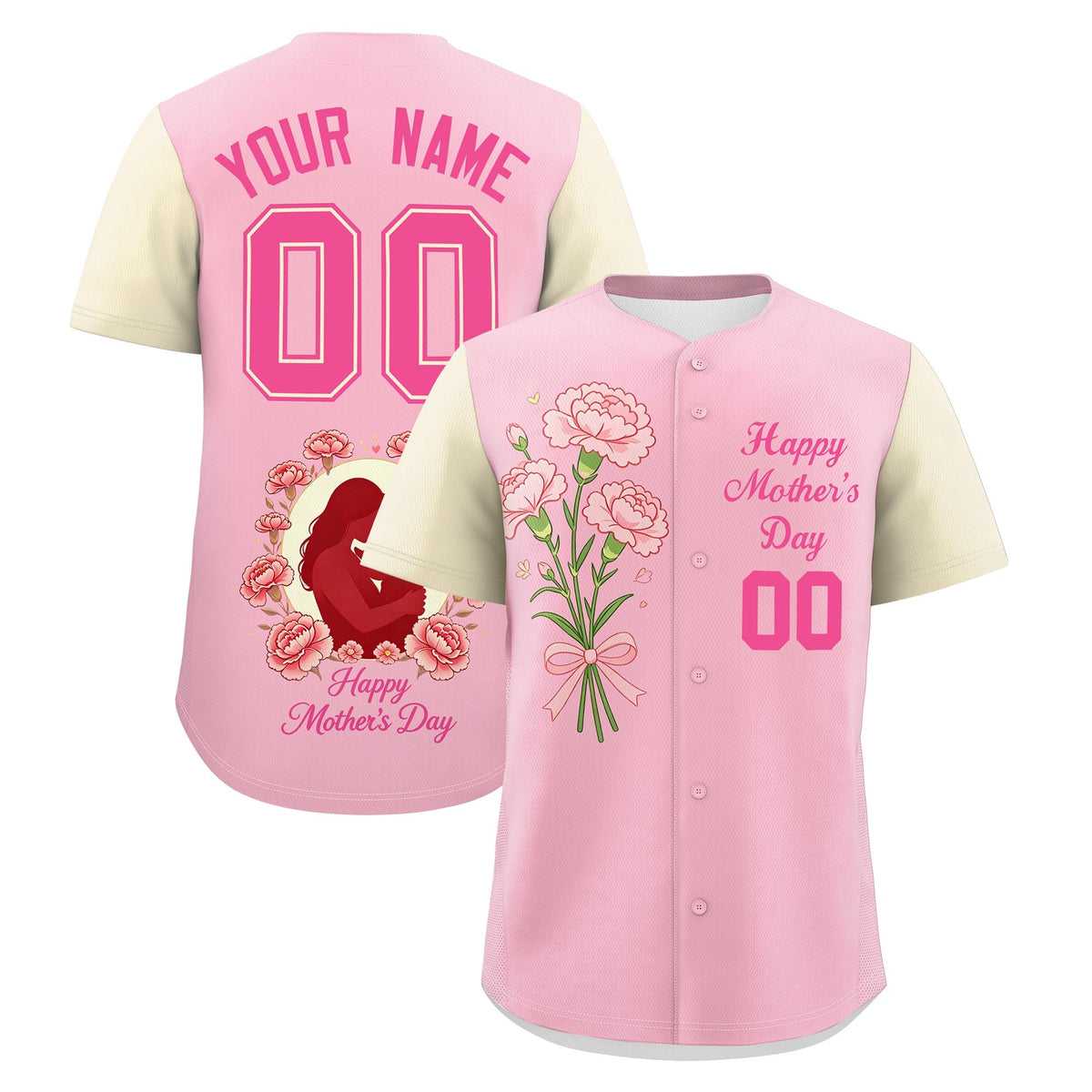 Custom Light Pink Light Khaki Pink Mother's Day Style Personalization Wrinkle-Resistant Baseball Jersey| KXKSHOP