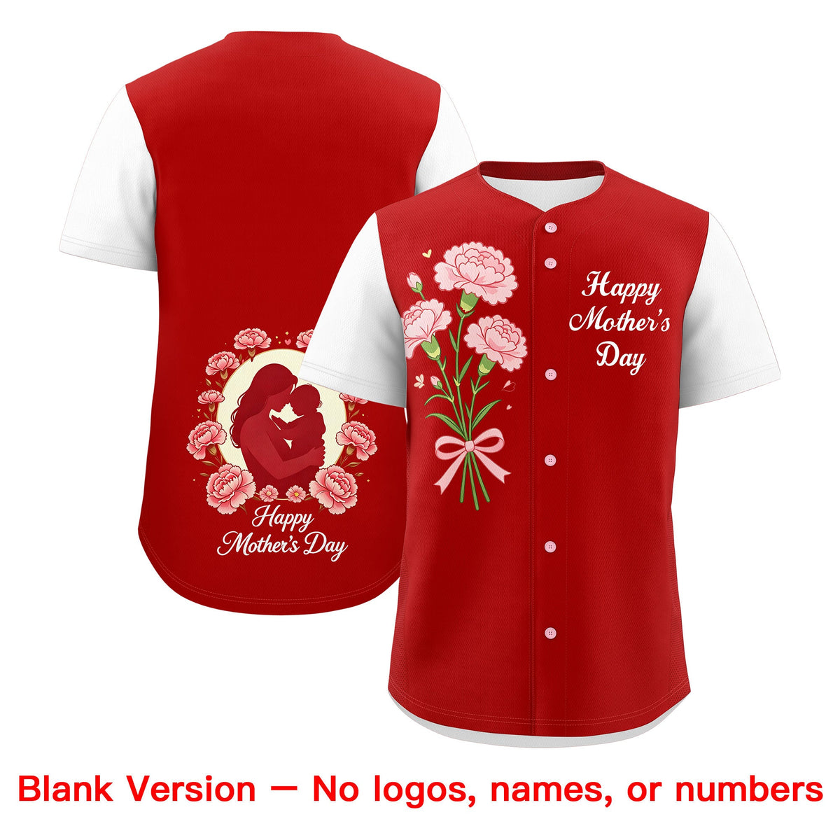 Custom Red White Mother's Day Style Personalization Breathable Baseball Jersey| KXKSHOP
