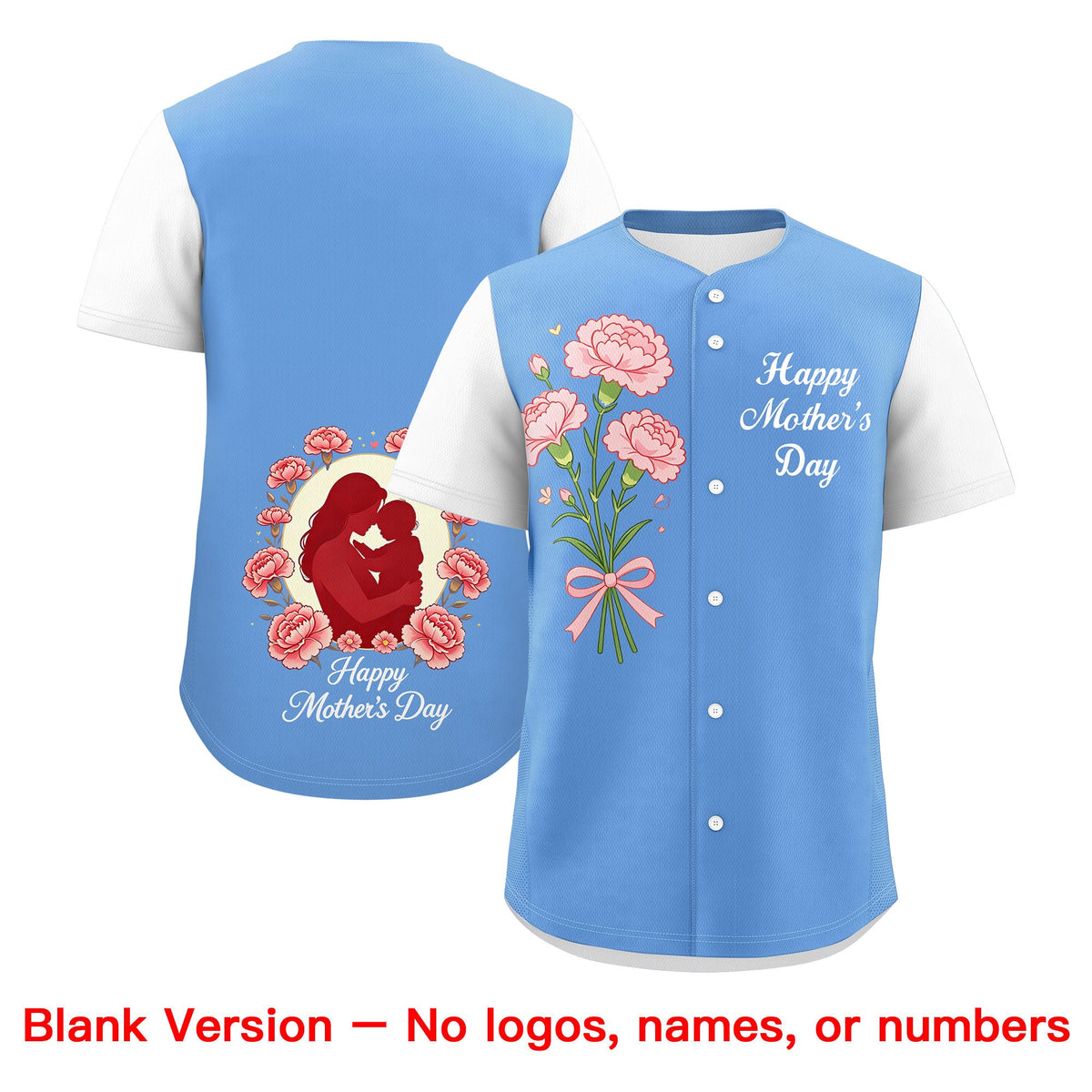 Custom Light Blue White Mother's Day Style Personalization Breathable Baseball Jersey| KXKSHOP