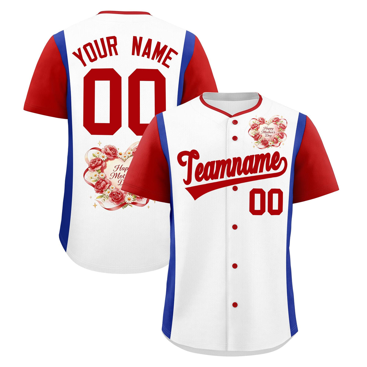 Custom White Red Royal Blue Mother's Day Style Personalization Wrinkle-Resistant Baseball Jersey| KXKSHOP