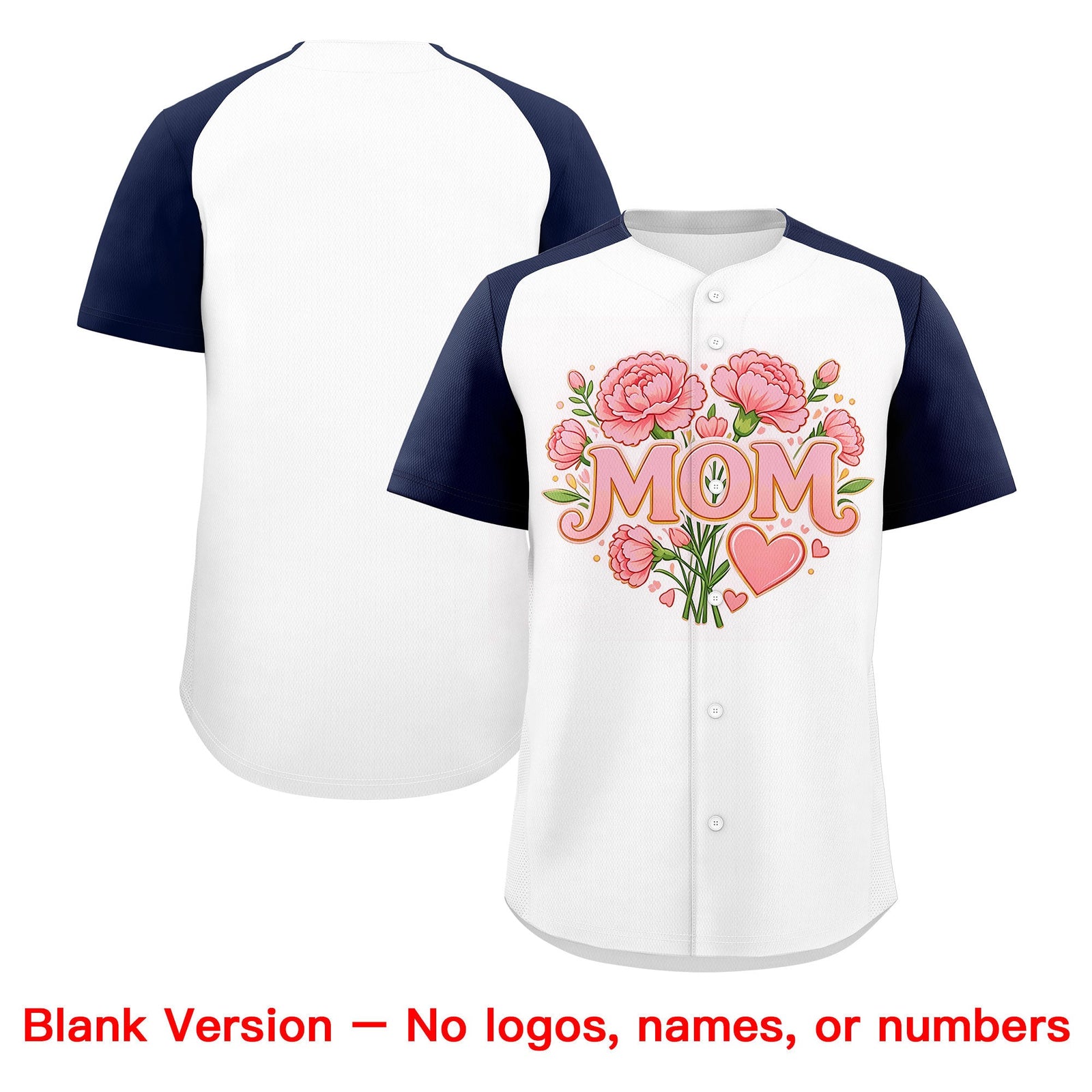 Custom White Navy Light Pink Mother's Day Style Personalization Breathable Baseball Jersey| KXKSHOP