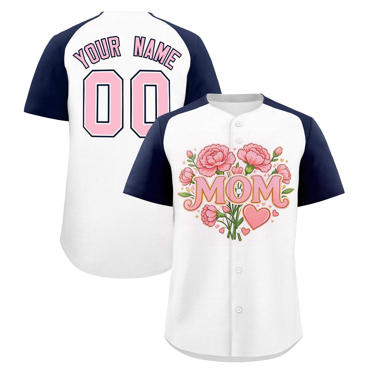 Custom White Navy Light Pink Mother's Day Style Personalization Breathable Baseball Jersey| KXKSHOP