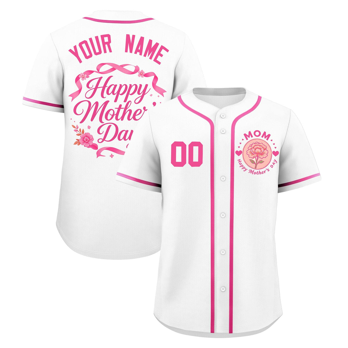 Custom White Pink Mother's Day Style Personalization Wrinkle-Resistant Baseball Jersey| KXKSHOP