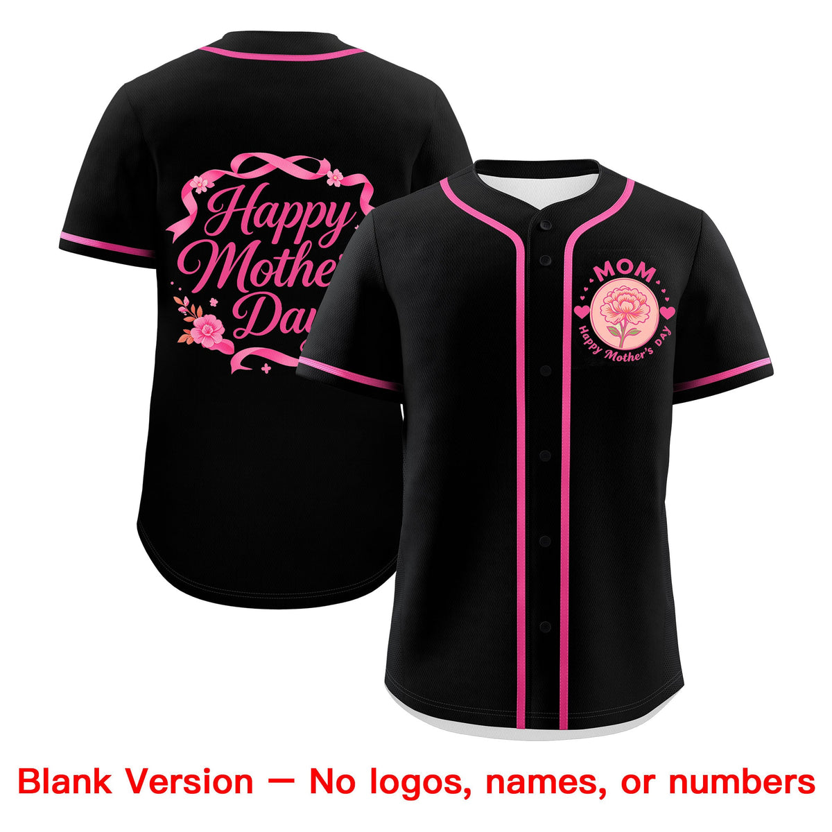 Custom Black Pink Mother's Day Style Personalization Breathable Baseball Jersey| KXKSHOP