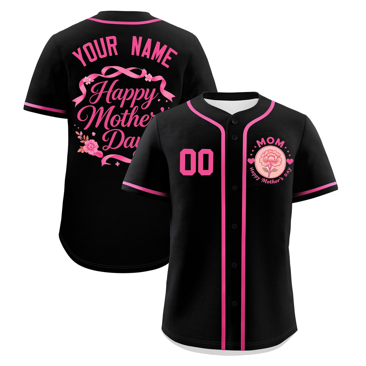 Custom Black Pink Mother's Day Style Personalization Breathable Baseball Jersey| KXKSHOP