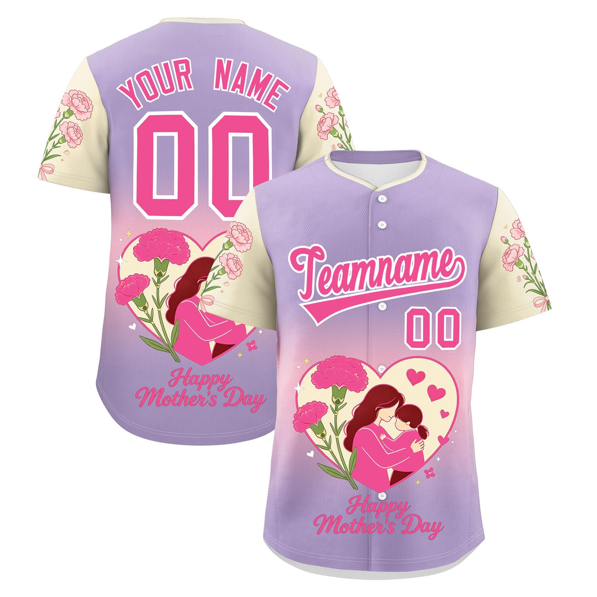 Custom Light Purple Light Pink Light Khaki Mother's Day Style Personalization Wrinkle-Resistant Baseball Jersey| KXKSHOP