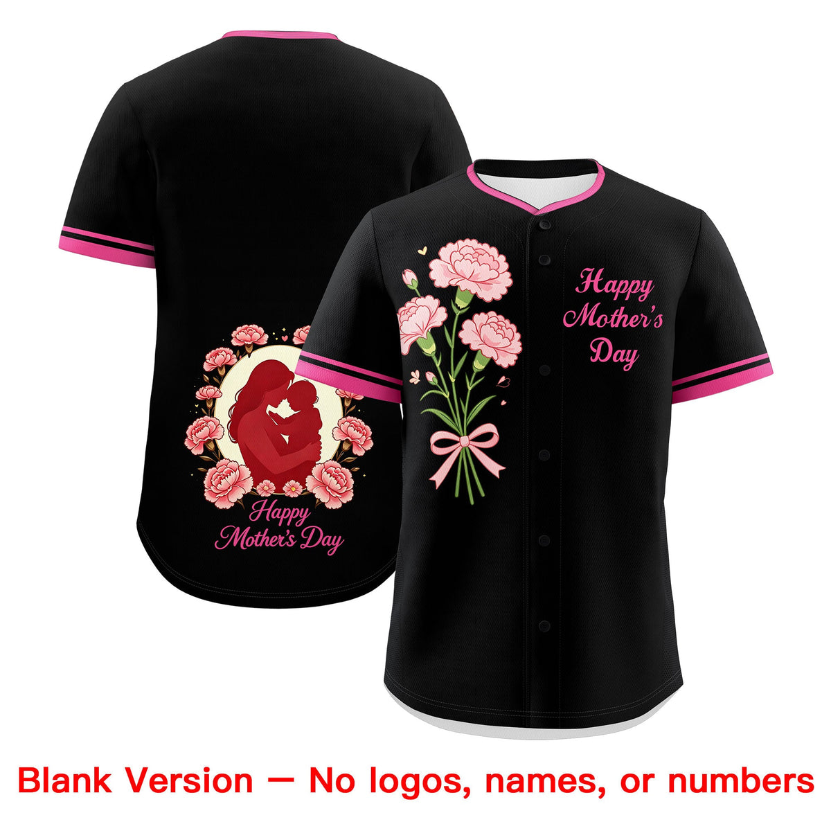 Custom Black Pink Mother's Day Style Personalization Breathable Baseball Jersey| KXKSHOP