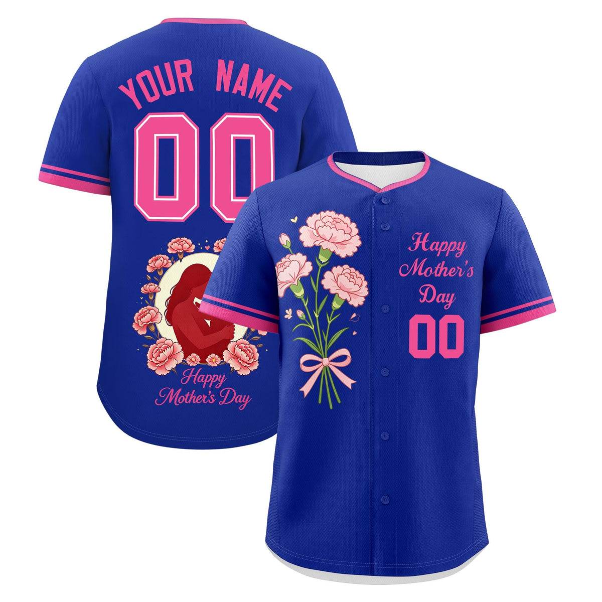 Custom Royal Blue Pink Mother's Day Style Personalization Breathable Baseball Jersey| KXKSHOP