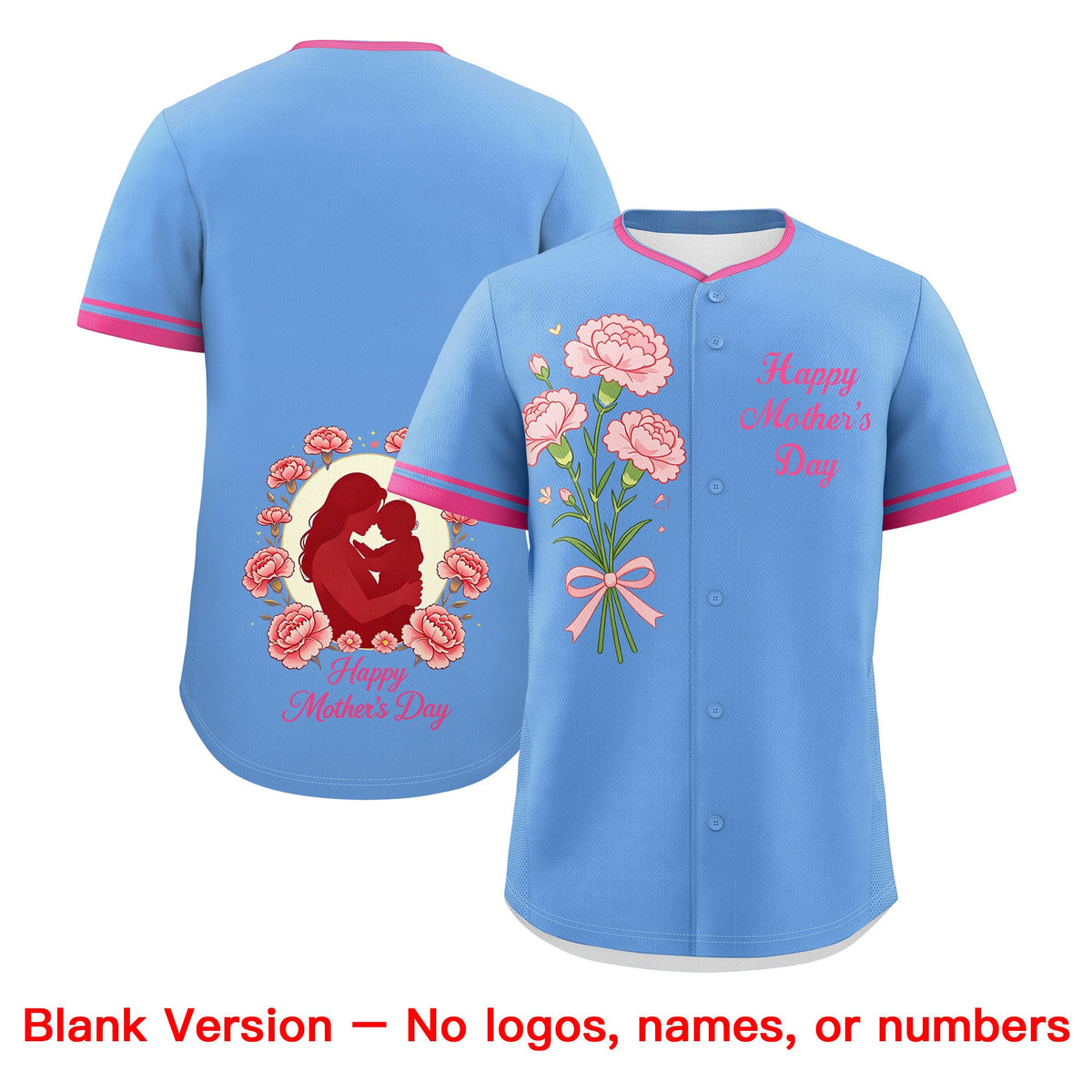 Custom Light Blue Pink Mother's Day Style Personalization Breathable Baseball Jersey| KXKSHOP