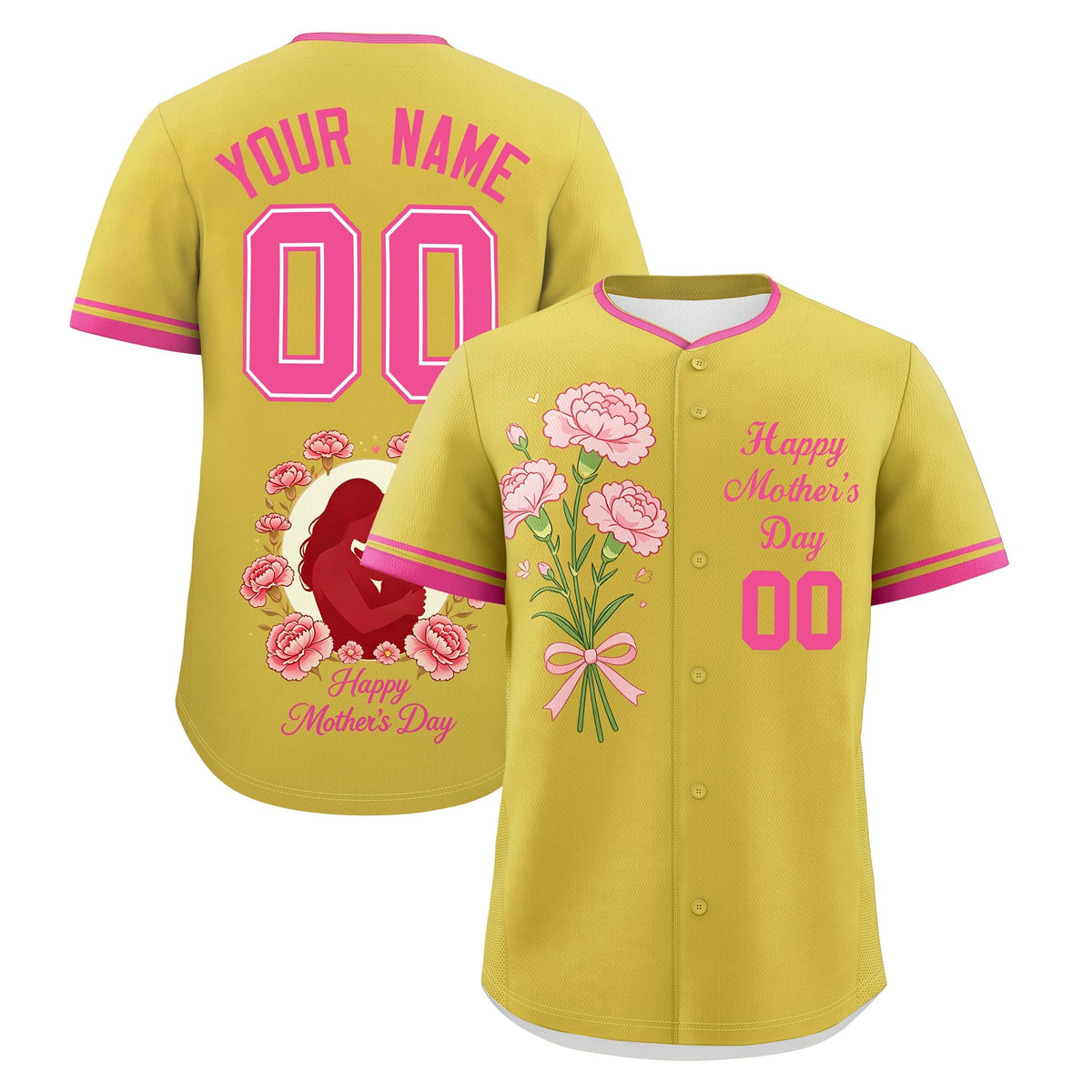 Custom Old Gold Pink Mother's Day Style Personalization Breathable Baseball Jersey| KXKSHOP