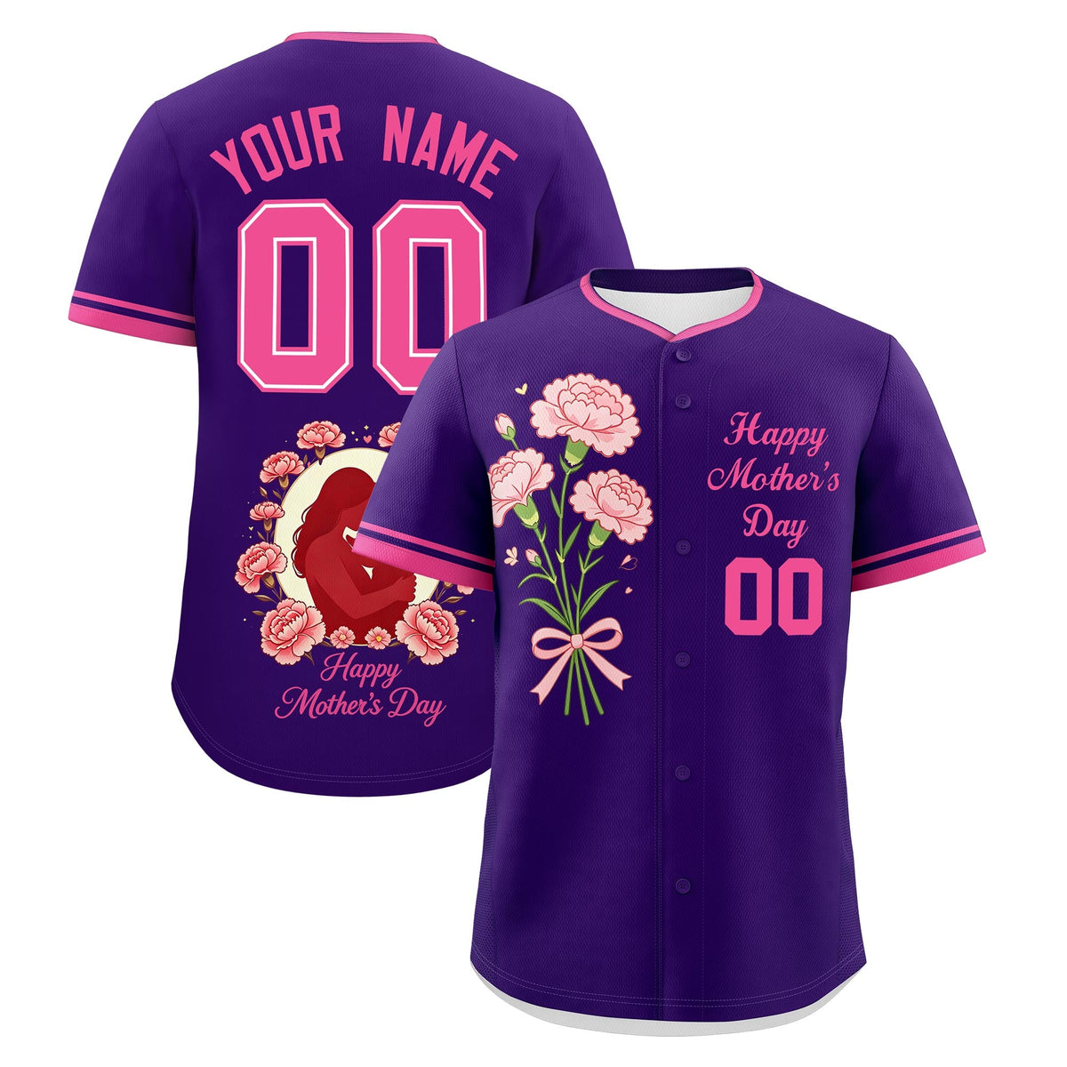Custom Purple Pink Mother's Day Style Personalization Breathable Baseball Jersey| KXKSHOP