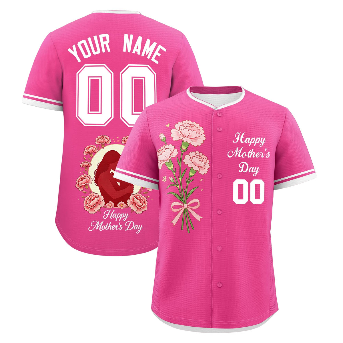Custom Pink White Mother's Day Style Personalization Wrinkle-Resistant Baseball Jersey| KXKSHOP
