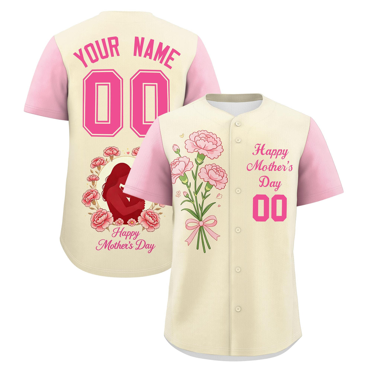 Custom Light Khaki Light Pink Pink Mother's Day Style Personalization Wrinkle-Resistant Baseball Jersey| KXKSHOP