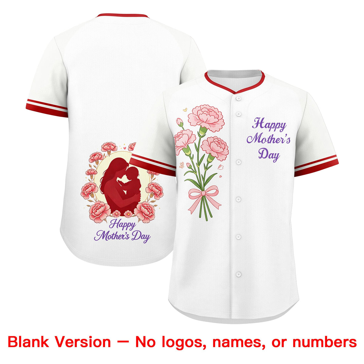 Custom White Red Mother's Day Style Personalization Wrinkle-Resistant Baseball Jersey| KXKSHOP
