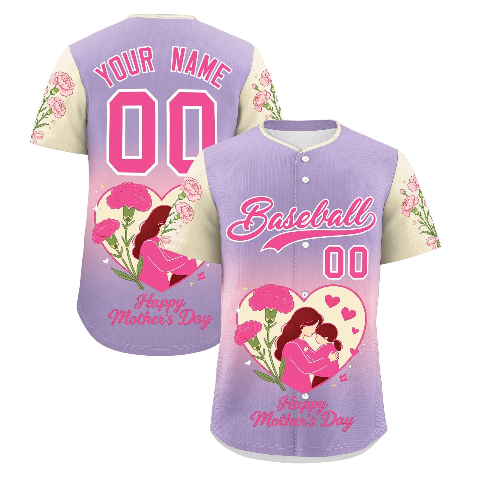 Custom Light Purple Light Pink Light Khaki Mother's Day Style Personalization Wrinkle-Resistant Baseball Jersey| KXKSHOP