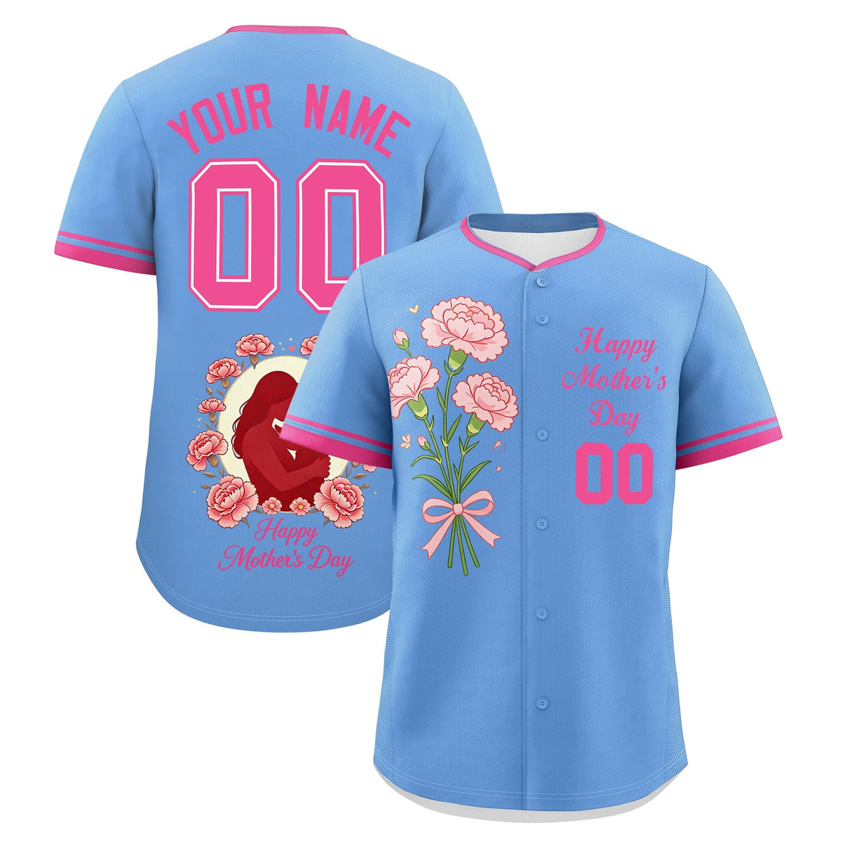 Custom Light Blue Pink Mother's Day Style Personalization Breathable Baseball Jersey| KXKSHOP