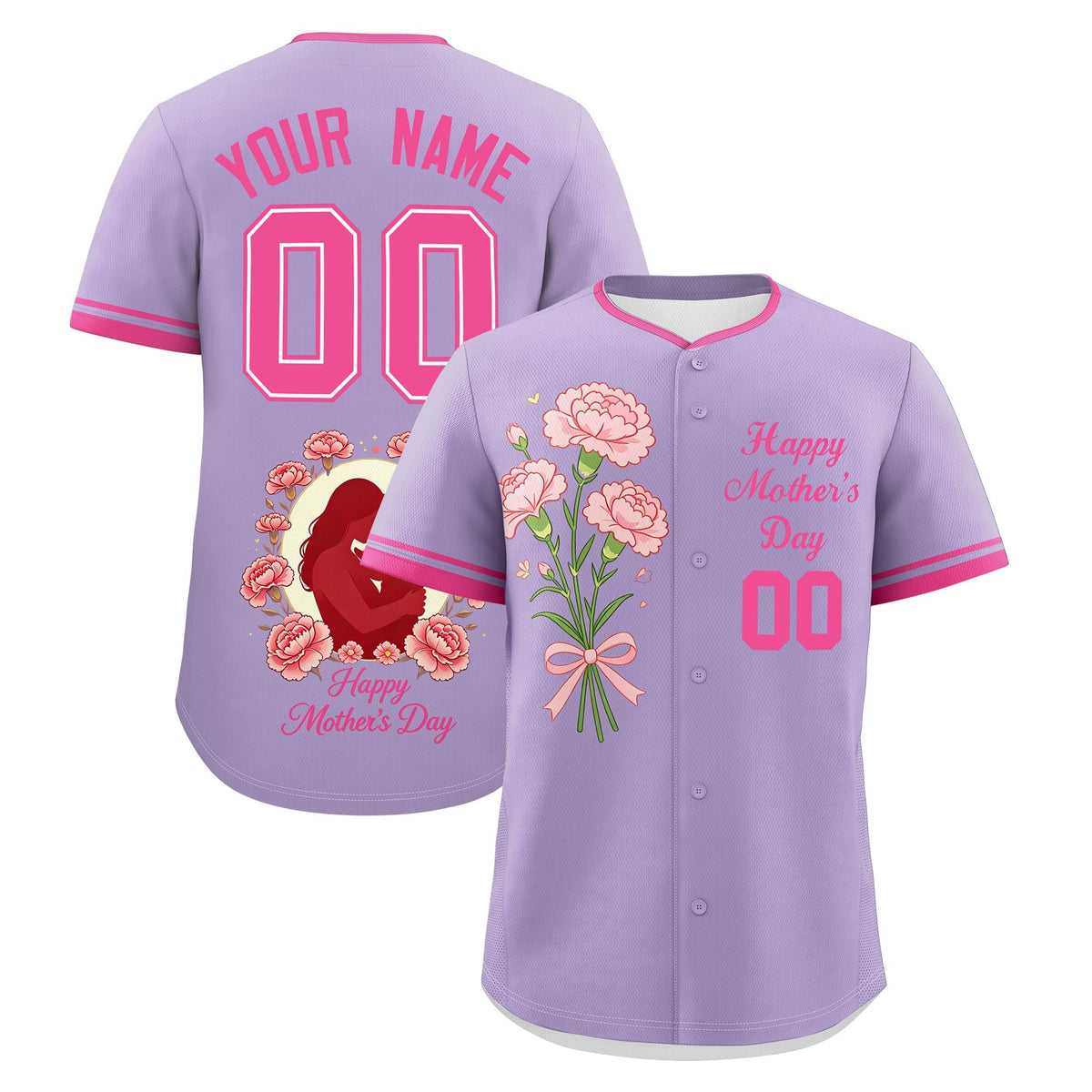 Custom Light Purple Pink Mother's Day Style Personalization Breathable Baseball Jersey| KXKSHOP