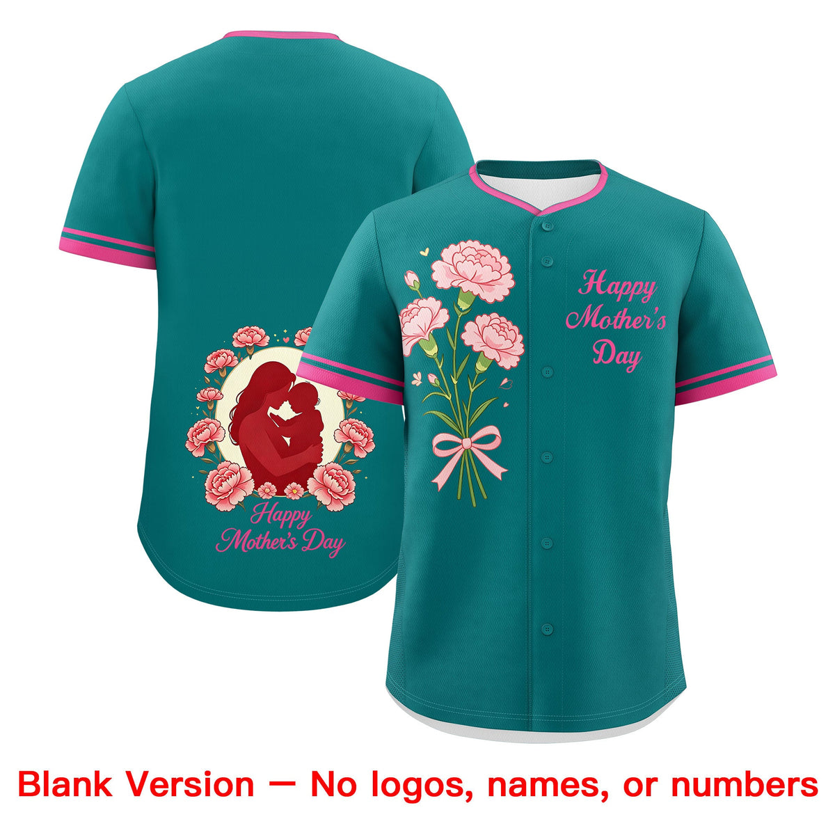 Custom Teal Pink Mother's Day Style Personalization Breathable Baseball Jersey| KXKSHOP