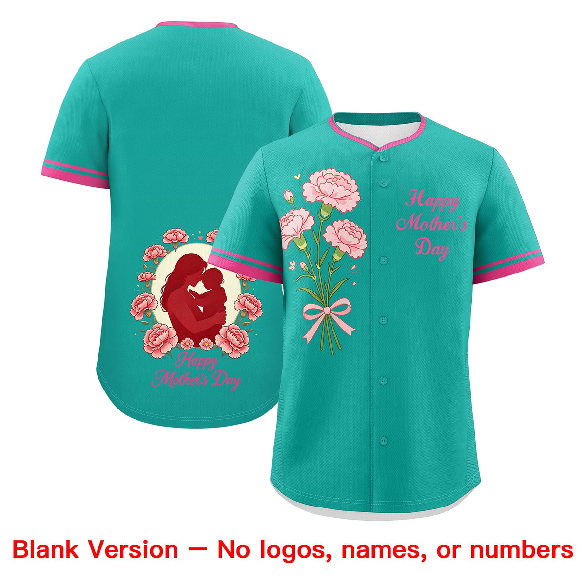 Custom Aqua Pink Mother's Day Style Personalization Wrinkle-Resistant Baseball Jersey| KXKSHOP