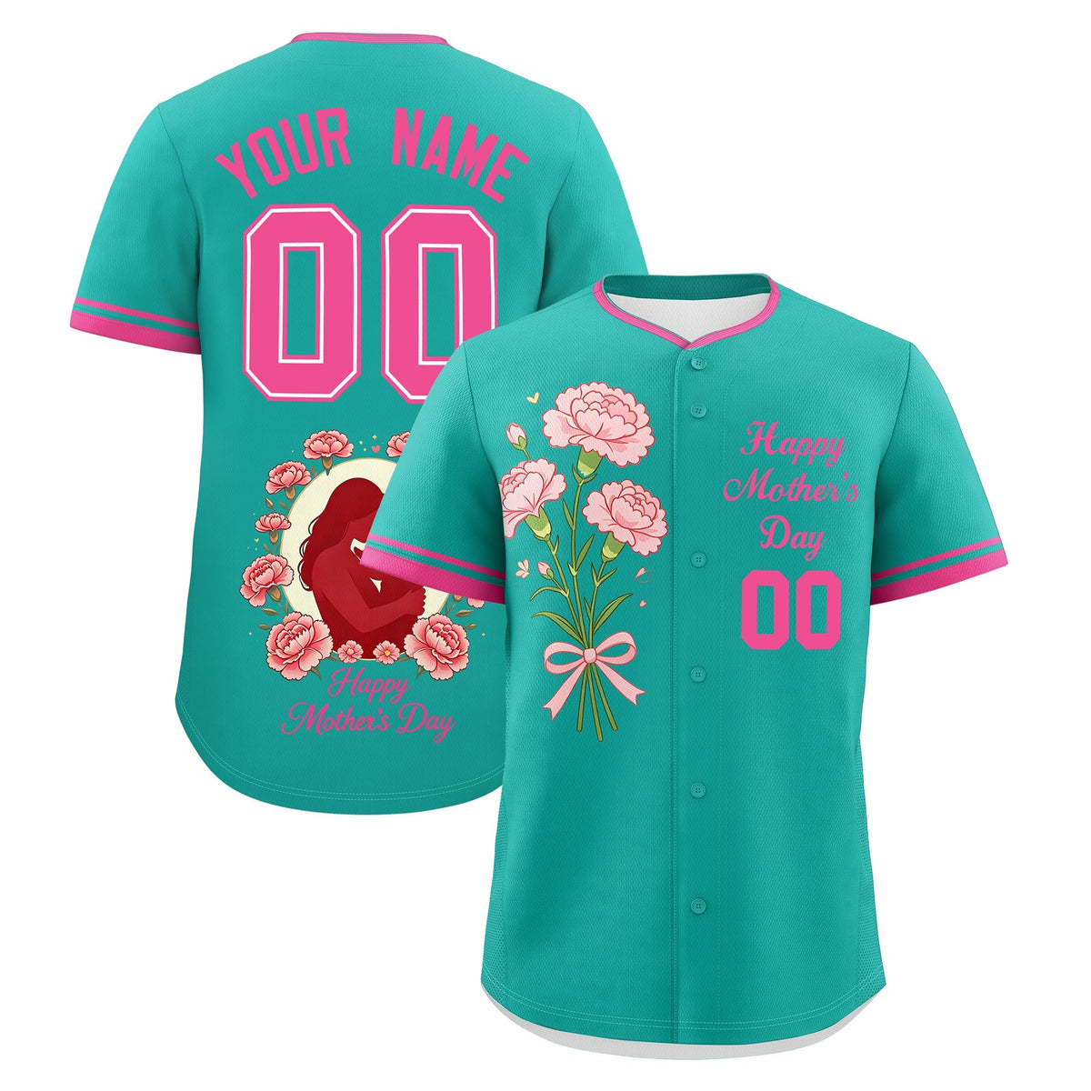 Custom Aqua Pink Mother's Day Style Personalization Wrinkle-Resistant Baseball Jersey| KXKSHOP