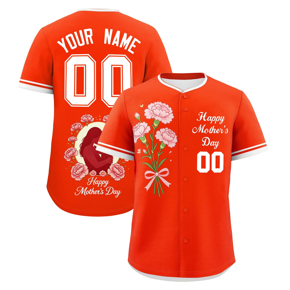 Custom Orange White Mother's Day Style Personalization Wrinkle-Resistant Baseball Jersey| KXKSHOP