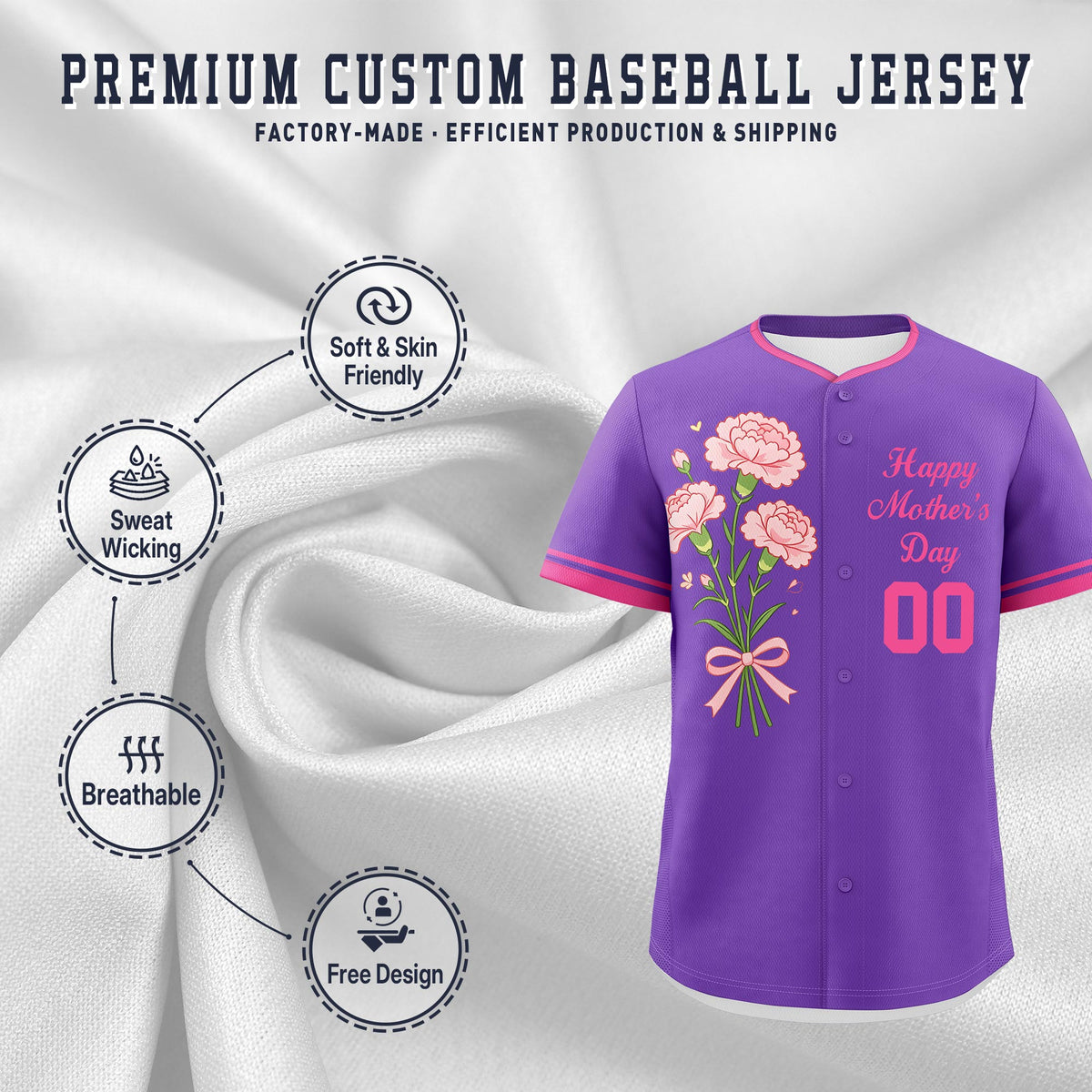 Custom Pink Mother's Day Style Personalization Wrinkle-Resistant Baseball Jersey| KXKSHOP