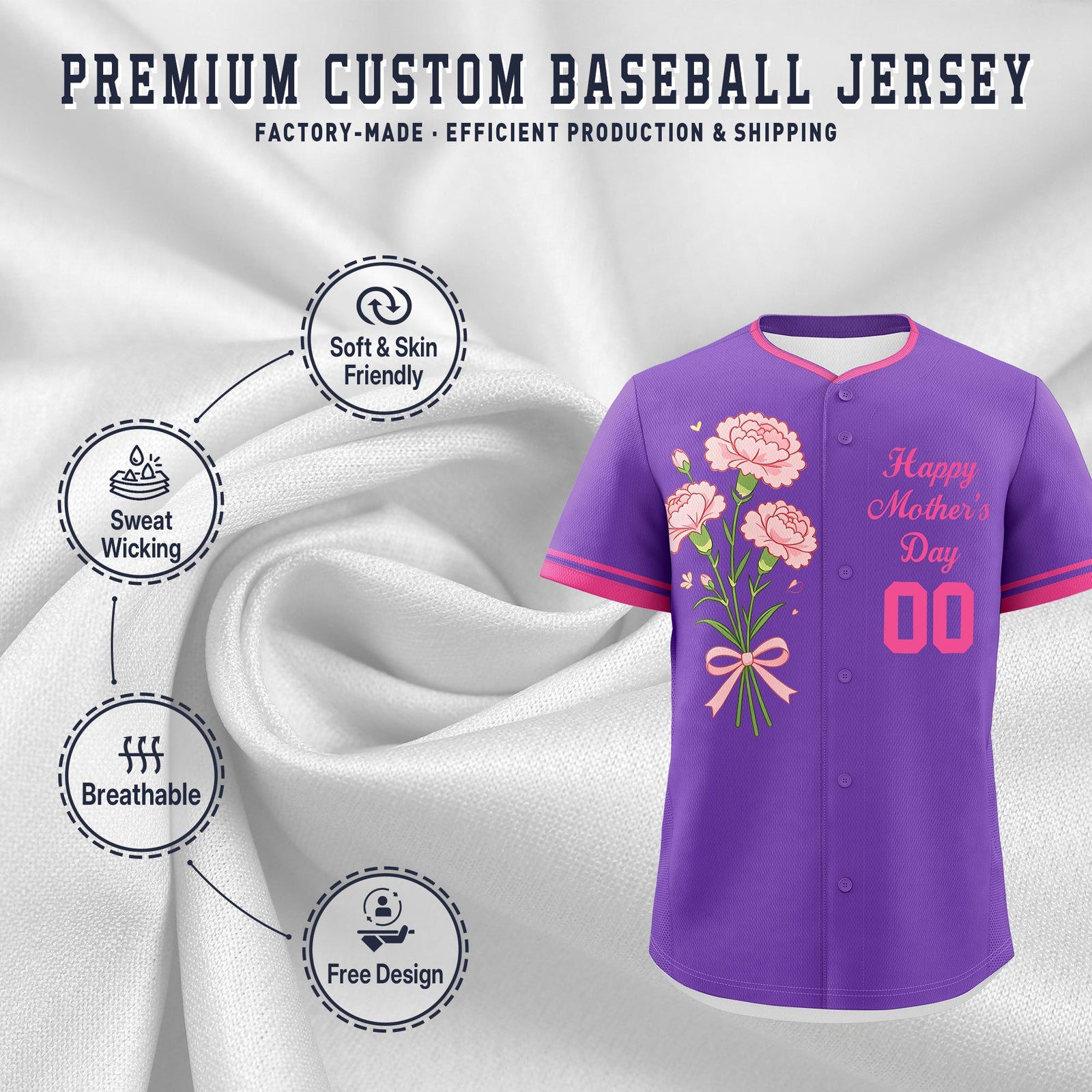 Custom Pink Mother's Day Style Personalization Wrinkle-Resistant Baseball Jersey| KXKSHOP