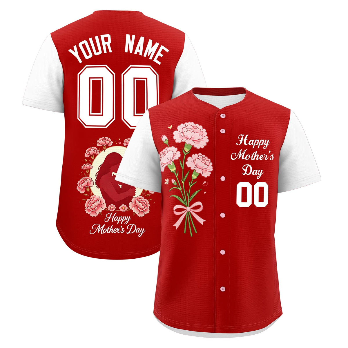 Custom Red White Mother's Day Style Personalization Breathable Baseball Jersey| KXKSHOP