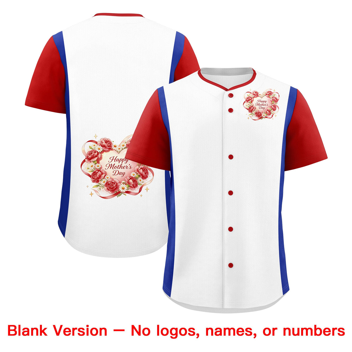 Custom White Red Royal Blue Mother's Day Style Personalization Wrinkle-Resistant Baseball Jersey| KXKSHOP