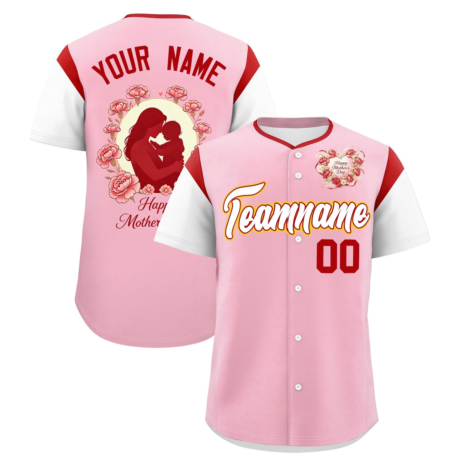 Custom Light Pink White Red Mother's Day Style Personalization Breathable Baseball Jersey| KXKSHOP