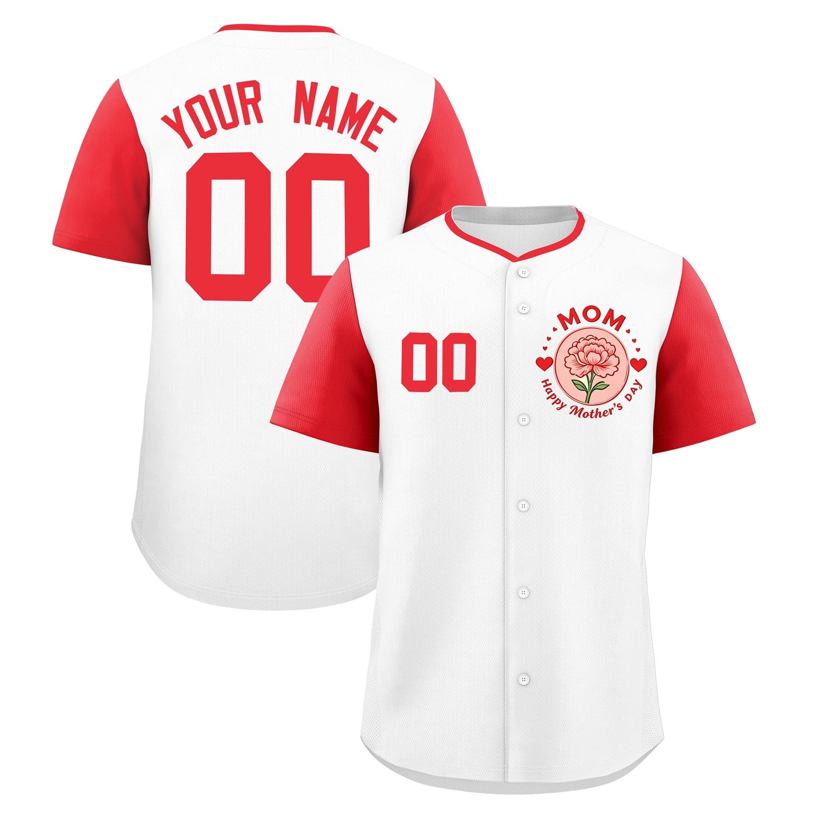 Custom White Light Red Mother's Day Style Personalization Breathable Baseball Jersey| KXKSHOP