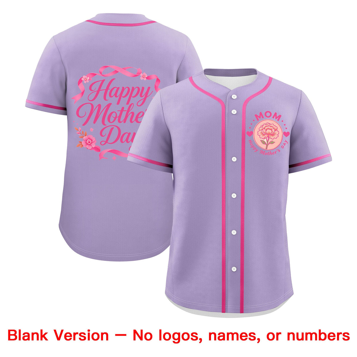 Custom Light Purple Pink Mother's Day Style Personalization Breathable Baseball Jersey| KXKSHOP