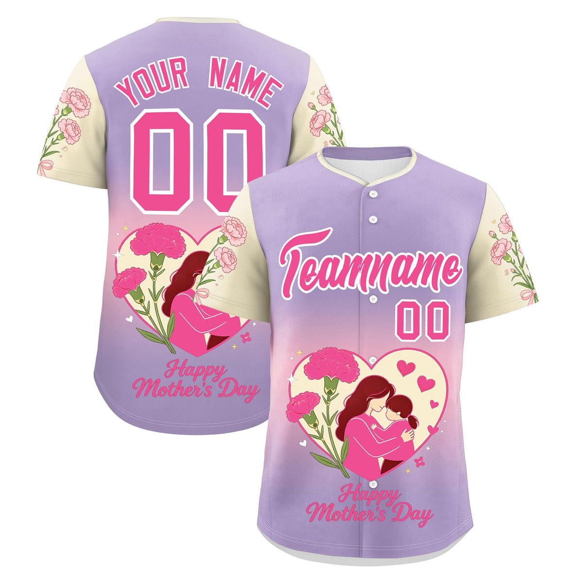 Custom Light Purple Light Pink Light Khaki Mother's Day Style Personalization Wrinkle-Resistant Baseball Jersey| KXKSHOP