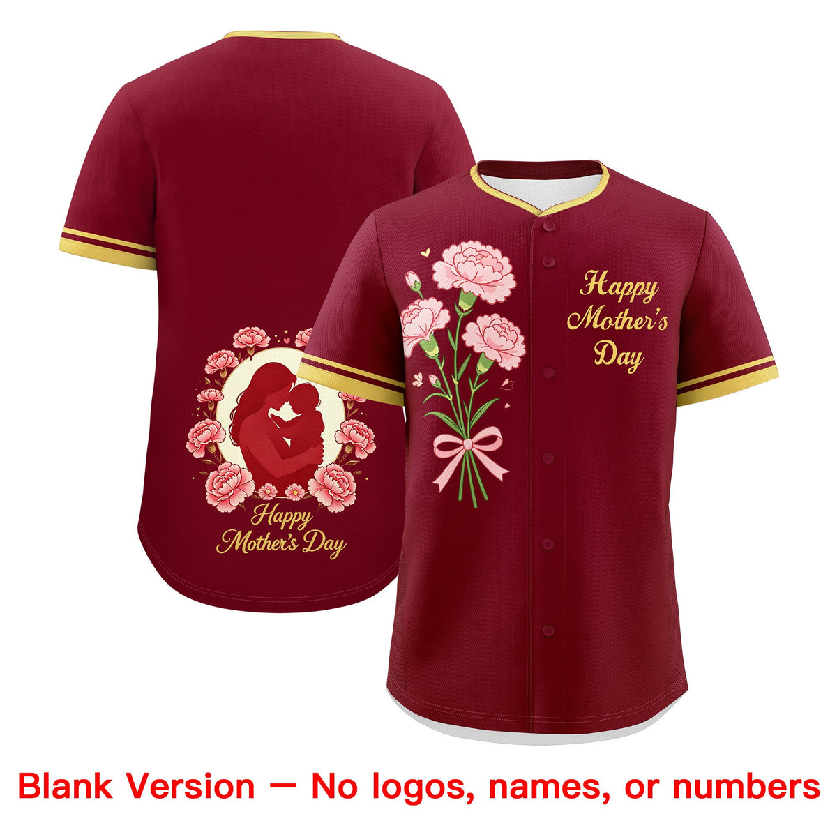 Custom Crimson Khaki Mother's Day Style Personalization Wrinkle-Resistant Baseball Jersey| KXKSHOP