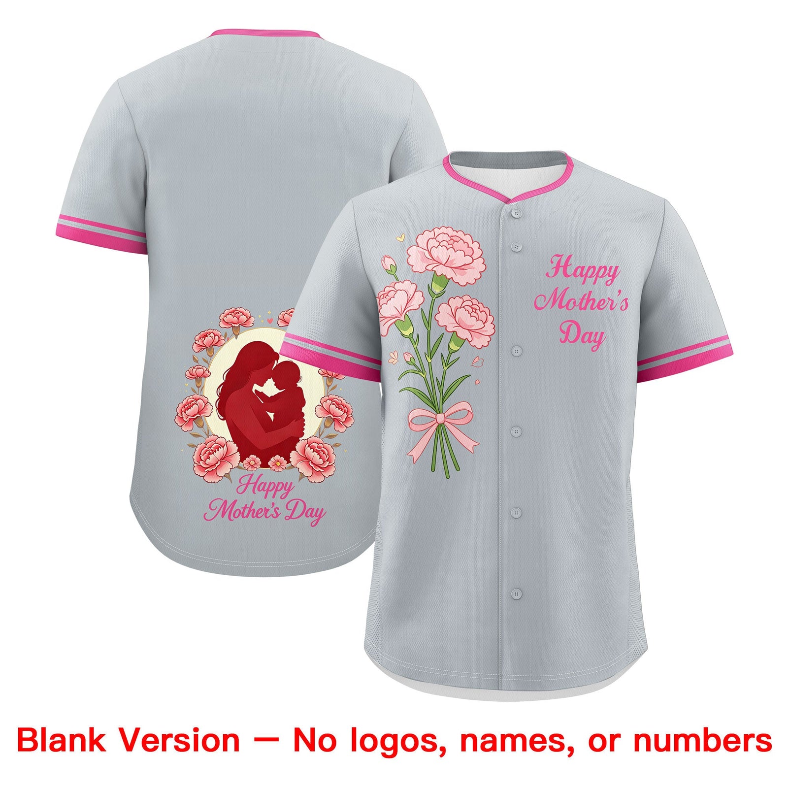 Custom Silver Pink Mother's Day Style Personalization Wrinkle-Resistant Baseball Jersey| KXKSHOP