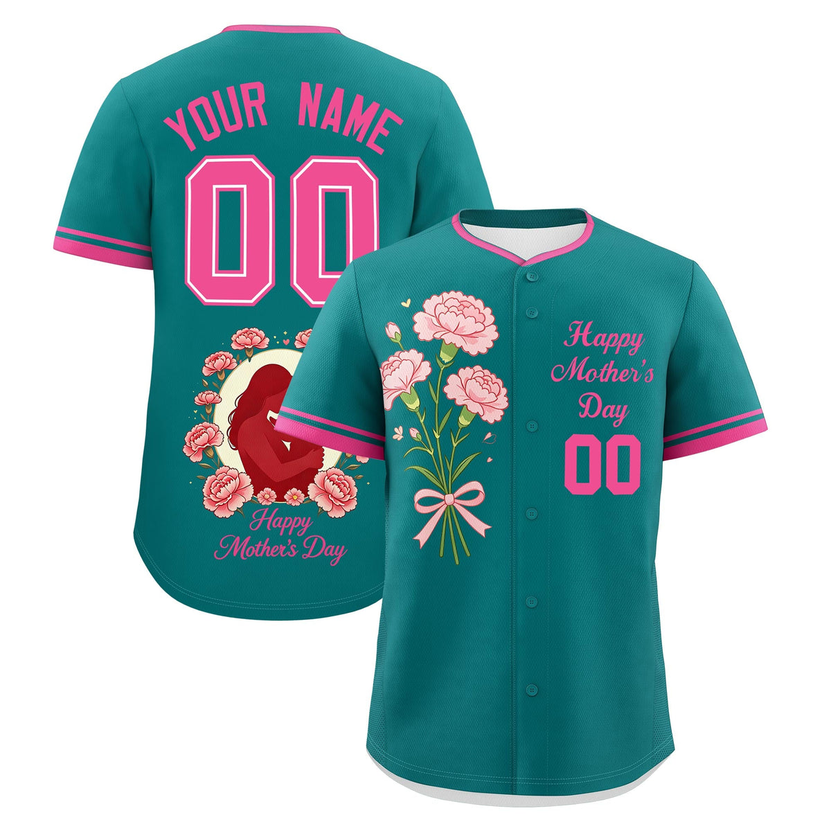 Custom Teal Pink Mother's Day Style Personalization Breathable Baseball Jersey| KXKSHOP