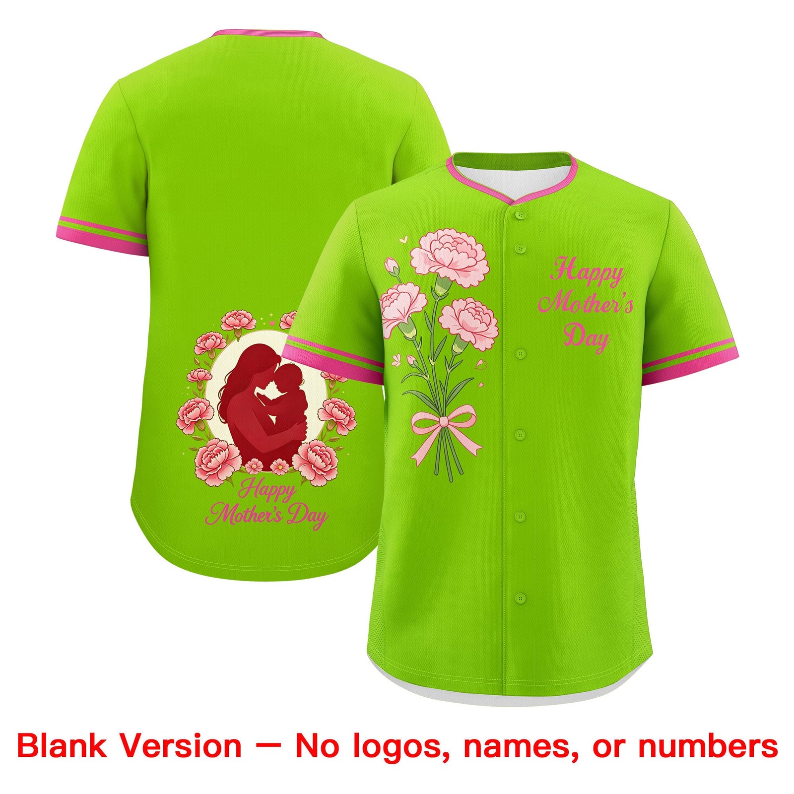 Custom Neon Green Pink Mother's Day Style Personalization Breathable Baseball Jersey| KXKSHOP