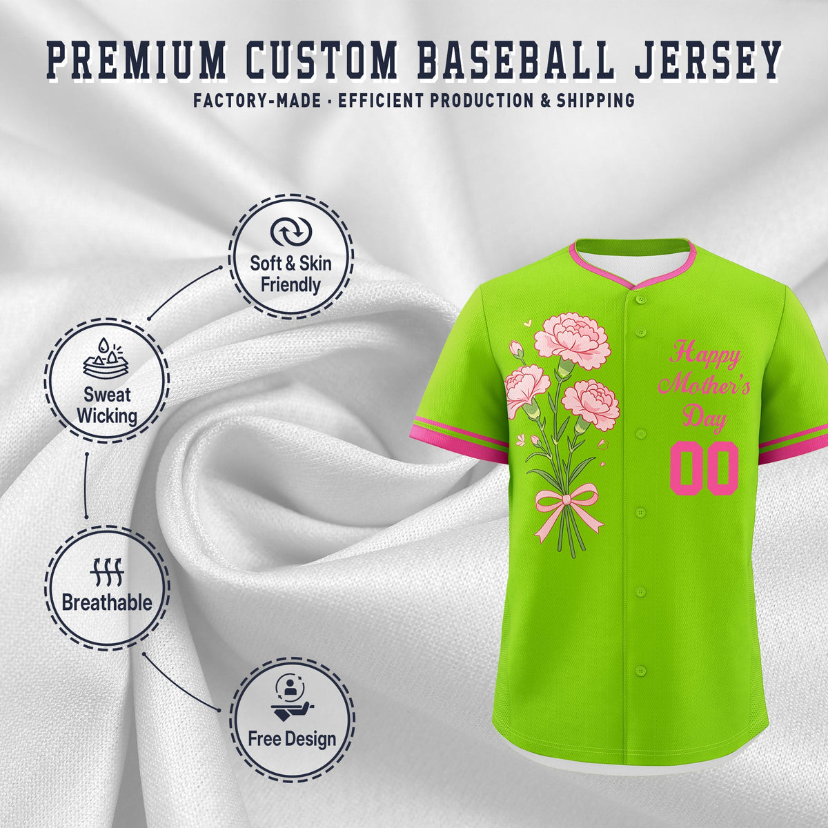 Custom Neon Green Pink Mother's Day Style Personalization Breathable Baseball Jersey| KXKSHOP