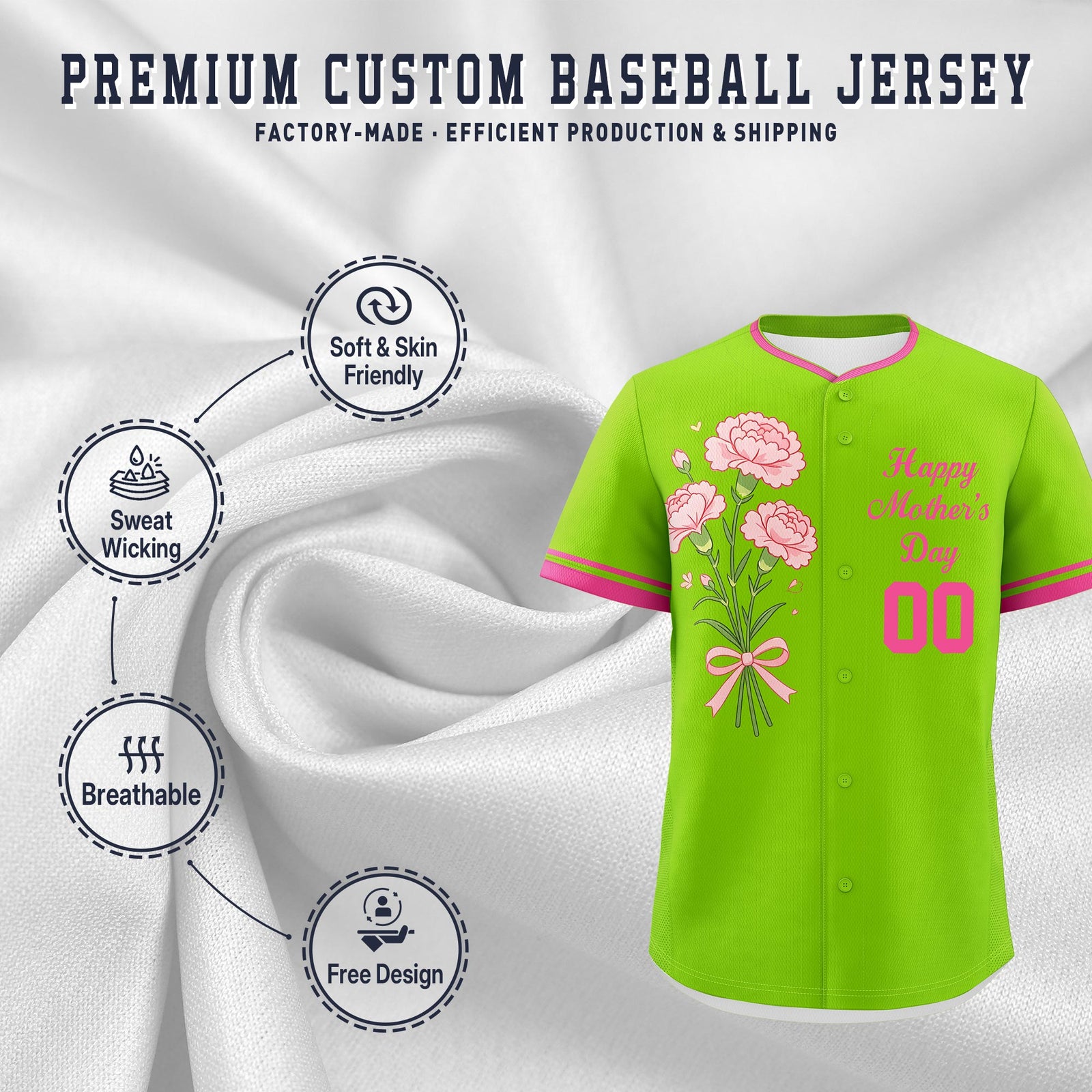 Custom Neon Green Pink Mother's Day Style Personalization Breathable Baseball Jersey| KXKSHOP