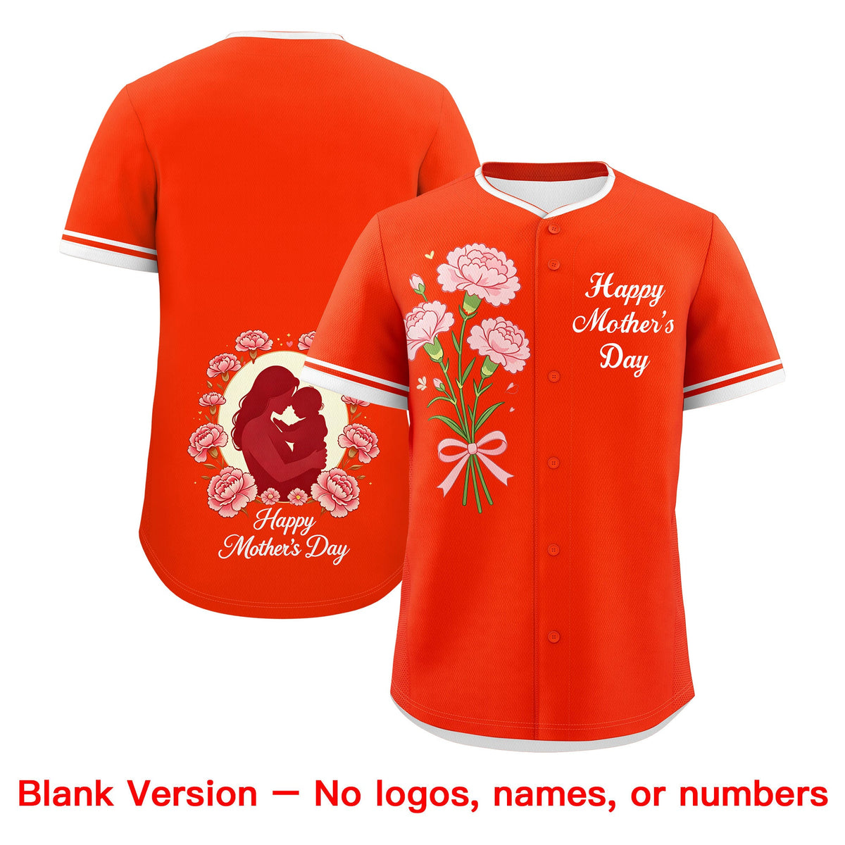 Custom Orange White Mother's Day Style Personalization Wrinkle-Resistant Baseball Jersey| KXKSHOP